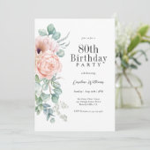 ピンクフェミニンとベージュのフローラ80th誕生日パーティー 招待状 (スタンド正面)