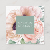 ピンクフェミニンとベージュポピー水カラーフローラ スクエア名刺 (正面)
