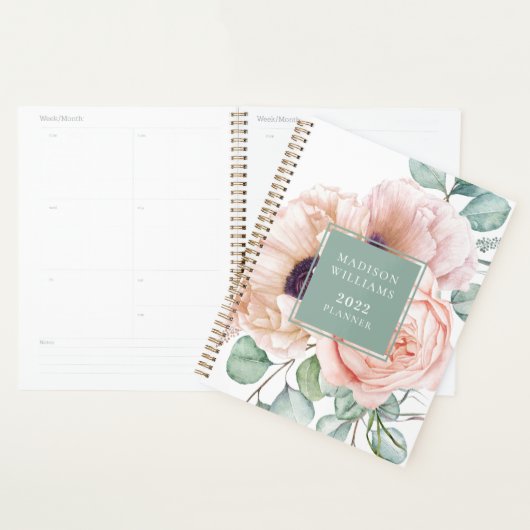 ピンクフェミニンとベージュポピー水カラーフローラ プランナー手帳 (ディスプレー)