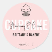 ピンクフェミニンと白のカップケーキの包装ラベル ラウンドシール (正面)