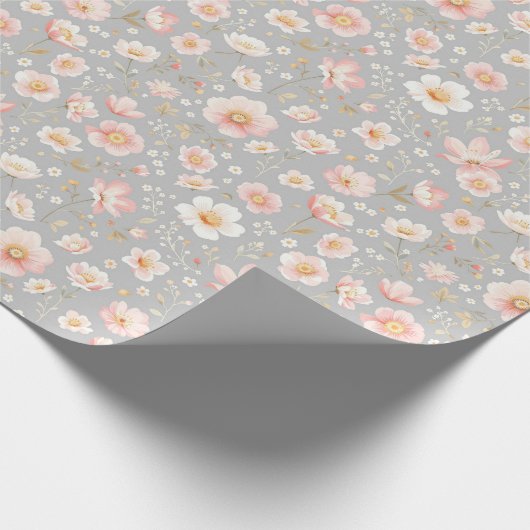 ピンクフェミニンと白のバレンタイン開花 ラッピングペーパー (角)