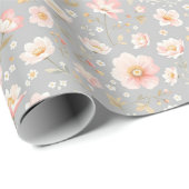 ピンクフェミニンと白のバレンタイン開花 ラッピングペーパー (ロールコーナー)