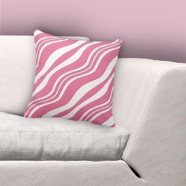 ピンクフェミニンと白の不規則な線のパターン クッション