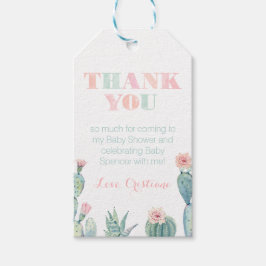 ピンクフェミニンと緑のトゲの梨のシャワーパーティー ギフトタグ