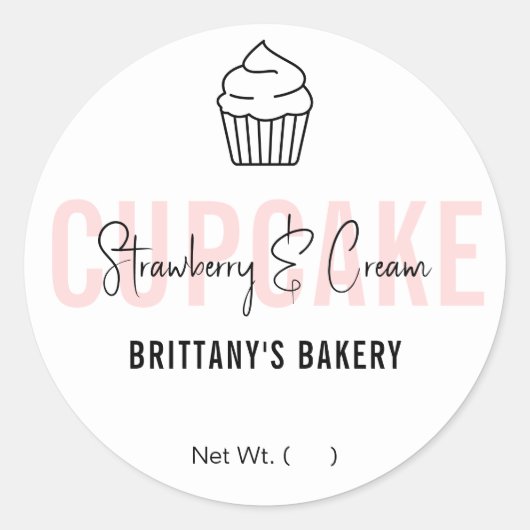 ピンクフェミニンのスクリプトカップケーキのフレーバー名 ラウンドシール (正面)