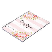 ピンクフェミニンのストライプフローラパーソナライズされたノートブック ノートブック (左側)