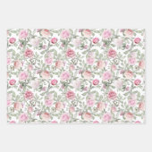 ピンクフェミニンのバラの水彩フローラ ラッピングペーパーシート (正面)