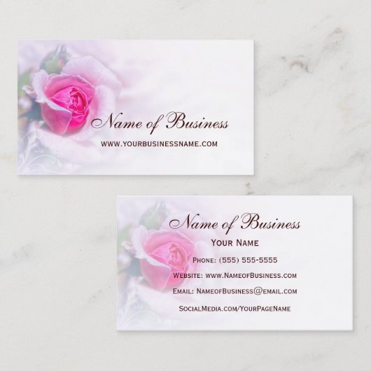 ピンクフェミニンのバラの花のエレガントフローラ 名刺 (正面/裏面)