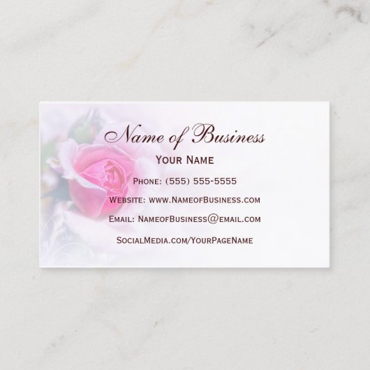 ピンクフェミニンのバラの花のエレガントフローラ 名刺 (裏面)