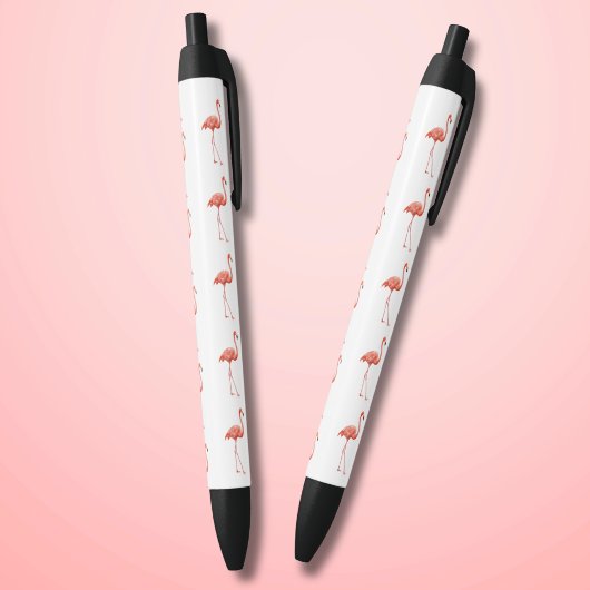 ピンクフェミニンのフラミンゴ模様 黒ボールペン