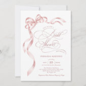 ピンクフェミニンのリボンブライダルシャワー 招待状 (正面)