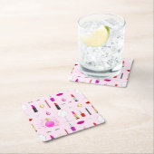 ピンクフェミニンの化粧パターン スクエアペーパーコースター (インサイチュ)