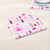 ピンクフェミニンの化粧パターン スクエアペーパーコースター (アングル)