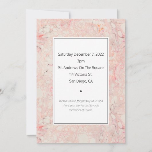 ピンクフェミニンの大理石お祝い追悼碑 招待状 (裏面)