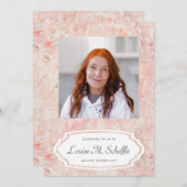 ピンクフェミニンの大理石お祝い追悼碑 招待状 (正面/裏面)