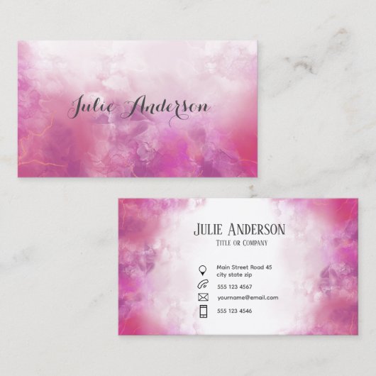 ピンクフェミニンの大理石浮きインク 名刺 (正面/裏面)