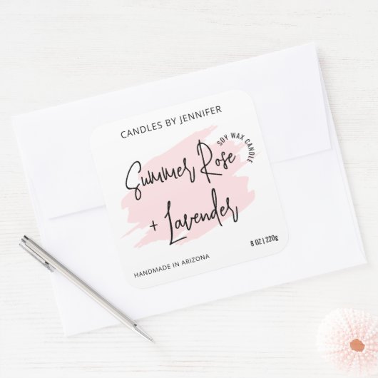 ピンクフェミニンの水の色のモダンろうそく包装 スクエアシール (封筒)