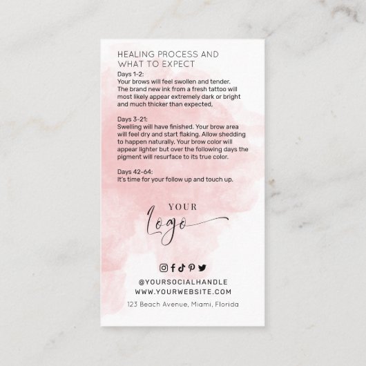 ピンクフェミニンの水彩粉末ブロウアフターケア 名刺 (裏面)