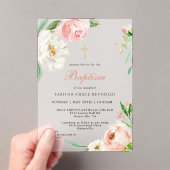 ピンクフェミニンの水色フローラ宗教洗礼 アクリル招待状 (インサイチュ (ポータブル))
