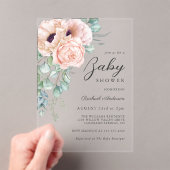 ピンクフェミニンの水色フローラ赤ちゃんシャワー アクリル招待状 (インサイチュ (ポータブル))