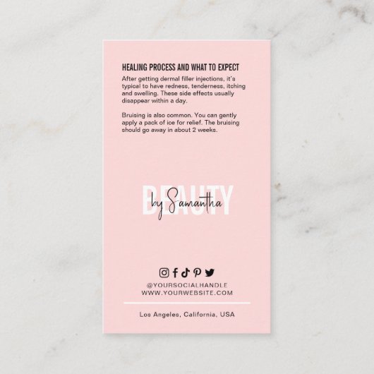 ピンクフェミニンの皮膚充てん剤アフターケアの手順 名刺 (裏面)