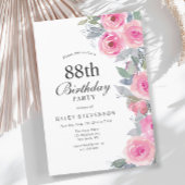 ピンクフェミニンウォーターカラーフローラシック88誕生日 招待状