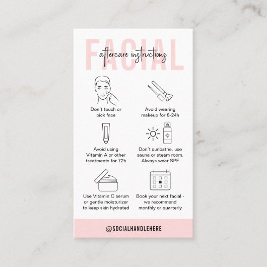 ピンクフェミニンサロンフェイシャルアフターケアの手順 名刺 (正面)