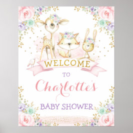 ピンクフェミニンパープルミントウッドランド動物へようこそ ポスター