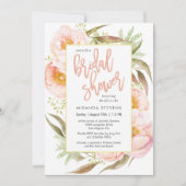ピンクフェミニンピーニーフローラブライダルシャワー 招待状 (正面)