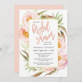 ピンクフェミニンピーニーフローラブライダルシャワー 招待状