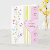ピンクフェミニンフローラハッピーバースデーグリーティングカード カード (黄色い花)