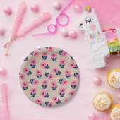 ピンクフェミニンフローラベージュ水玉模様デザイン ペーパープレート (パーティー)