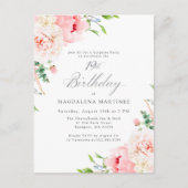 ピンクフェミニンフローラ19誕生日サプライズパーティー インビテーションポストカード (正面)