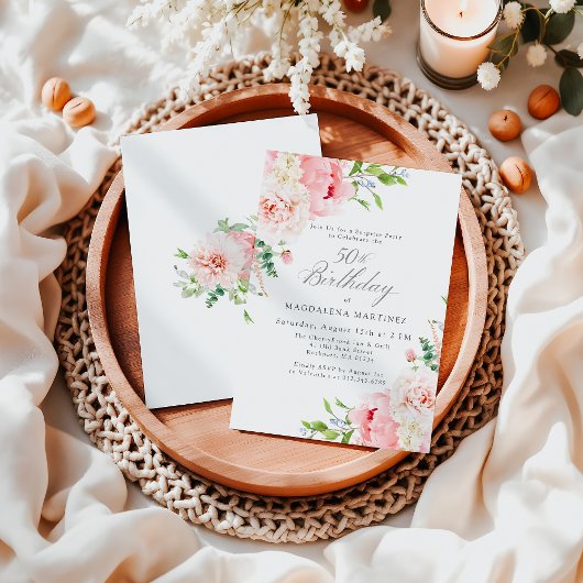 ピンクフェミニンフローラ50誕生日サプライズパーティー 招待状