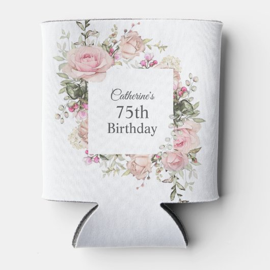 ピンクフェミニンフローラ75誕生日 缶クーラー (正面)