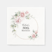 ピンクフェミニンフローラ80th誕生日パーティー スタンダードカクテルナプキン (正面)
