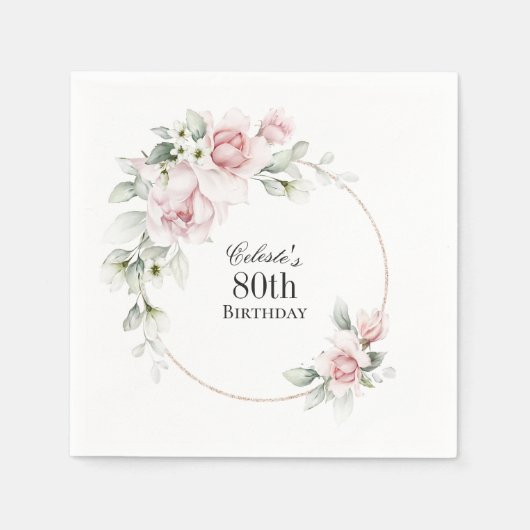 ピンクフェミニンフローラ80th誕生日パーティー スタンダードカクテルナプキン (正面)