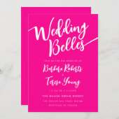 ピンクフェミニンホワイトベルLesbianスクリプ結婚ト 招待状 (正面/裏面)