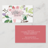 ピンクフェミニンモダンのフローラ水色 名刺 (正面/裏面)