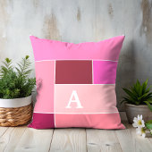 ピンクフェミニンモダンストライプモノグラム クッション