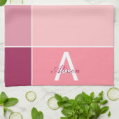 ピンクフェミニンモダンモノグラム キッチンタオル (折り畳み)