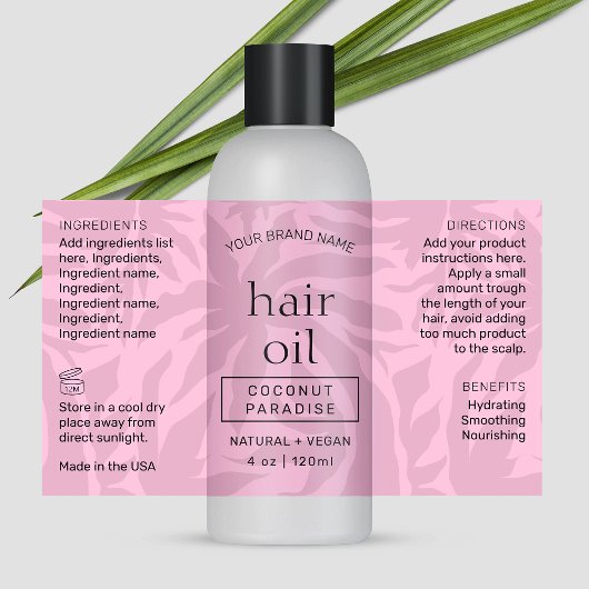 ピンクフェミニンモダン4 OZコスメティックボトルラベル 長方形シール