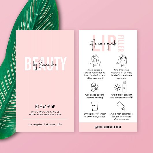 ピンクフェミニンリップフィラーアフターケアの手順 名刺