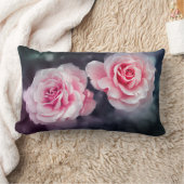 ピンクフェミニンローズフローラ写真 ランバークッション (ブランケット)