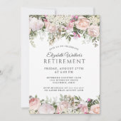 ピンクフェミニンローズフローラ退職お祝い 招待状 (正面)