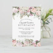 ピンクフェミニンローズフローラ退職お祝い 招待状 (スタンド正面)
