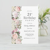 ピンクフェミニンローズフローラ21歳の誕生日パーティー 招待状 (スタンド正面)