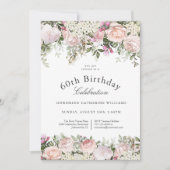 ピンクフェミニンローズフローラ60thバースデーパーティー 招待状 (正面)