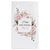 ピンクフェミニンローズフローラ80誕生日名 スモールペーパーバッグ (裏面)