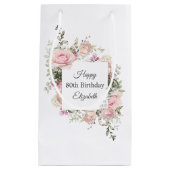 ピンクフェミニンローズフローラ80誕生日名 スモールペーパーバッグ (正面)